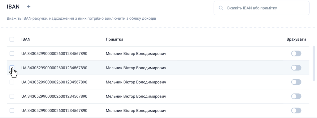 Налаштування IBAN-рахунків у Вчасно.Звіт